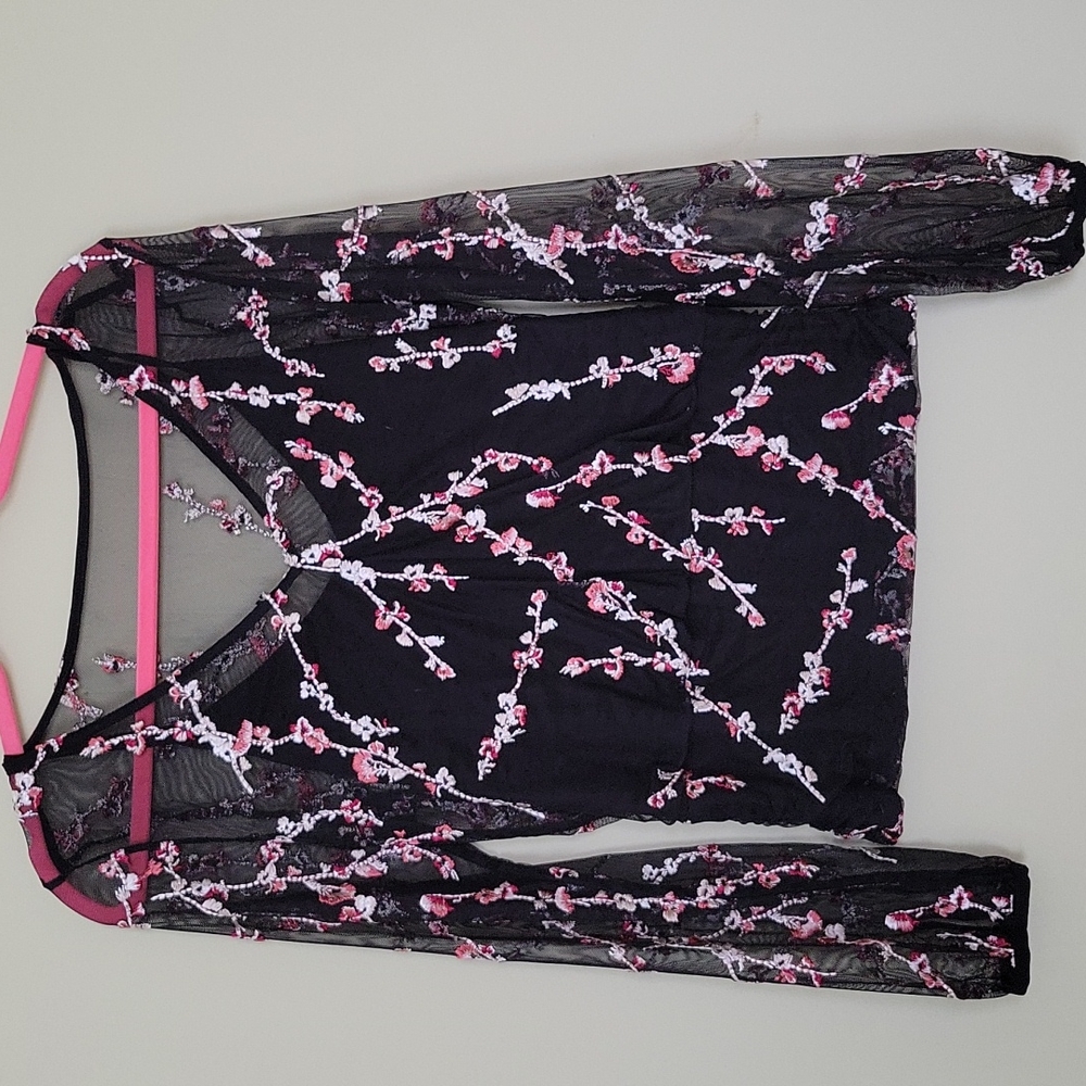 Sheer black and floral top with attached camisole